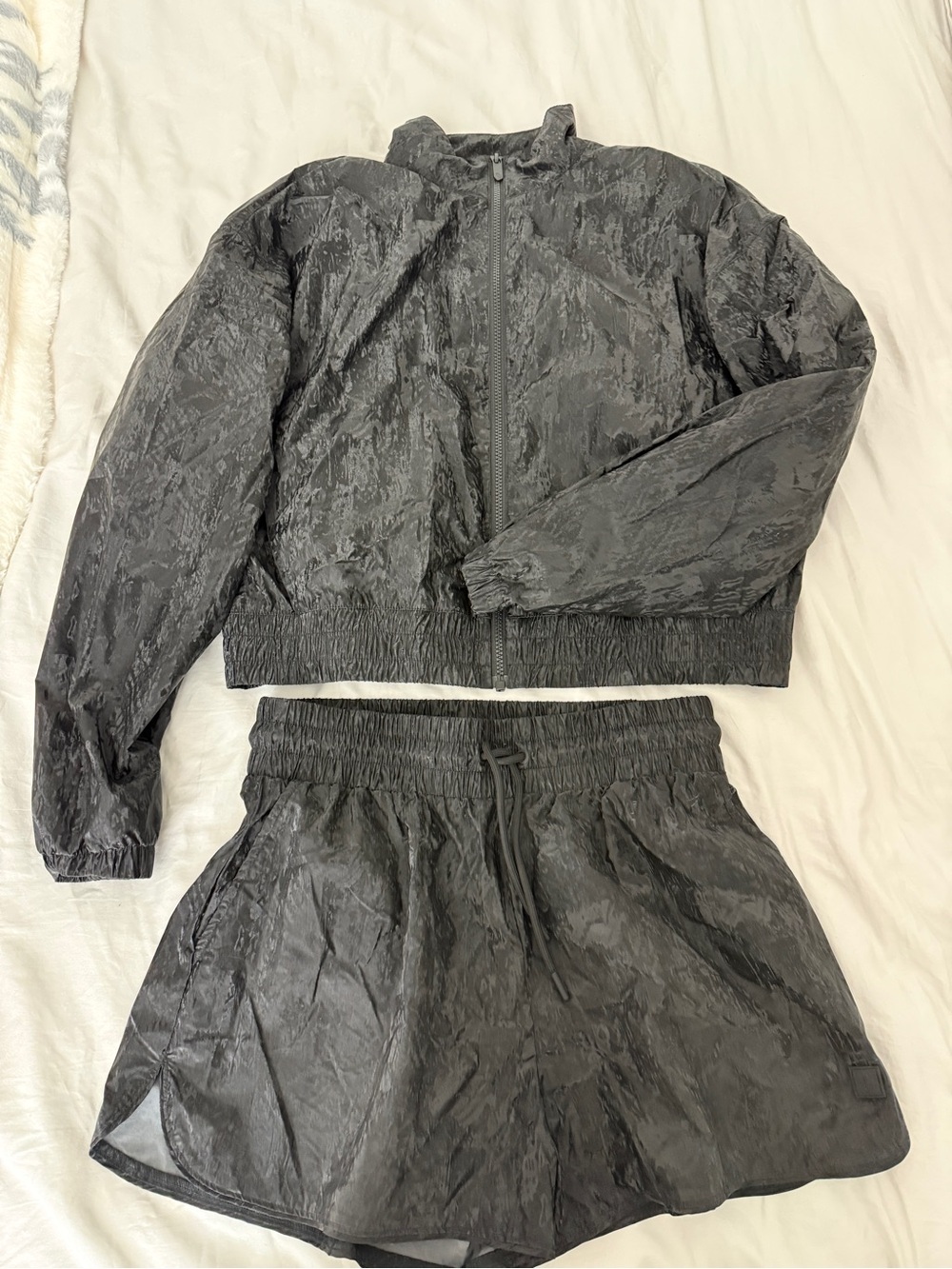 Nuuds Black Cropped Windbreaker Jacket & Shorts Set
